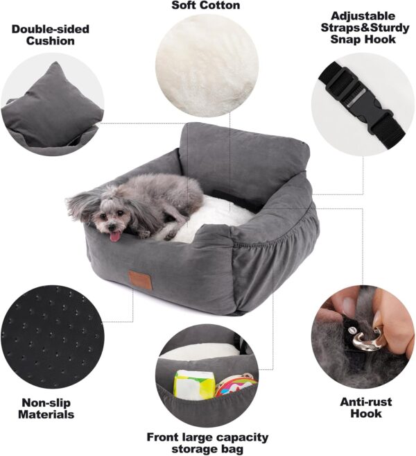 Dog Car Seat with Safe Belt Washable and Stain Resistant 2 in 1 Pet Booster Seat for Small and Medium Dogs Cats Super Soft PP Cotton Travel Safety Pet Car Seat with Storage Bag and Harness Strap - Image 4