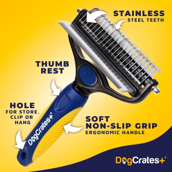 DogCrates+ 2-in-1 Undercoat Rake and Deshedding Brush for Dogs and Cats, Grooming Brush for Removing Loose Undercoat, Double-Sided Pet Brush - Image 2