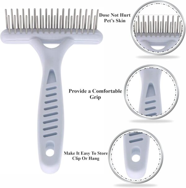 Undercoat Rake Dog Grooming Brush Dematting Self Cleaning Slicker Brush Puppy Brush Double Row Teeth Pin Metal Comb De-Shedding Tool Removes Loose Hair Tangled Knot Detangling Small Cats Pet Cockapoo - Image 3