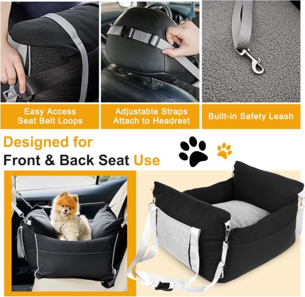 Petyoung Dog Car Seat for Small Medium Dog, Water-Resistant Dog Booster Seat Dog Bed with Safety Leash for Car, Small Pets Travel Carrier Bag with with Removable Mat - Image 5