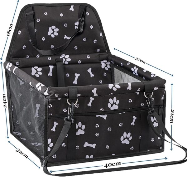 wyewye Pet Car Seat Travel Carrier Cage, Oxford Breathable Folding Soft Washable Travel Bags for Dogs Cats Small Pet, Black Footprint - Image 3