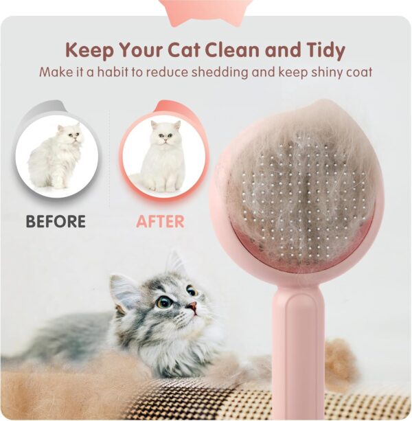 Cat Brush for Grooming, Baytion Cat Brush Self Cleaning with Release Button for Short or Long Haired Cats Kitten, Cat Grooming Hair Brush Comb Massage to Remove Loose Fur, Tangles & Dirt - Image 7