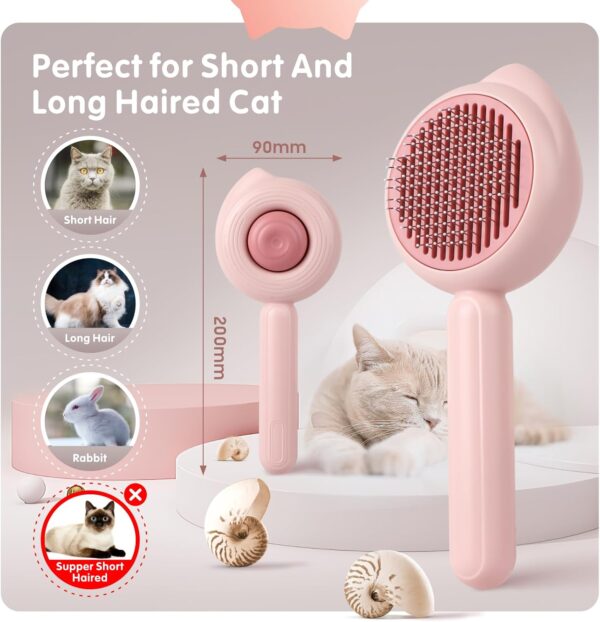 Cat Brush for Grooming, Baytion Cat Brush Self Cleaning with Release Button for Short or Long Haired Cats Kitten, Cat Grooming Hair Brush Comb Massage to Remove Loose Fur, Tangles & Dirt - Image 6