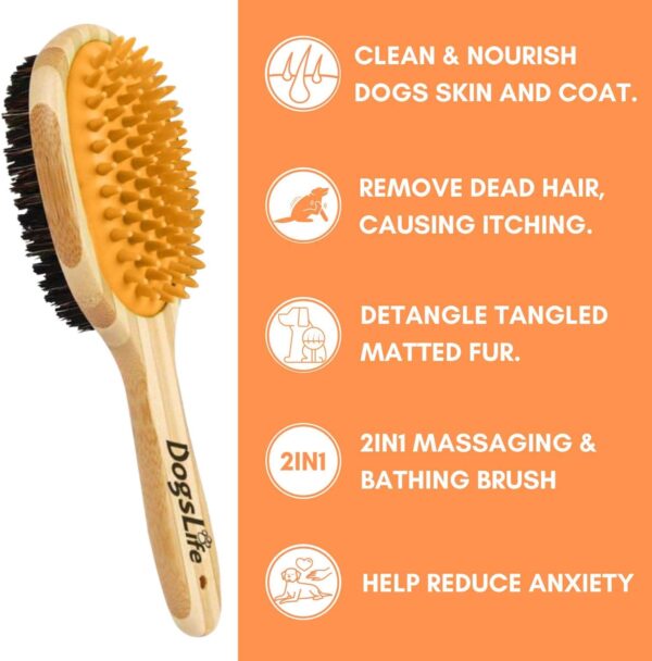 Bamboo Dog Brush with Silicone Massager for Dog Grooming | Massaging & Bathing | Free Reusable Eco-friendly Bag | Proven Double Sided Pet Brush Perfect For Long, Medium & Short Haired Dogs.… - Image 4