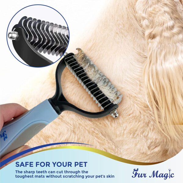 Fur Magic Dematting Comb for Dog & Cat – Pet Deshedding Tool for Removing Loose Undercoat, Knots, Mats – Dog Brush for Grooming – Dual Sided Undercoat Rake - Image 4