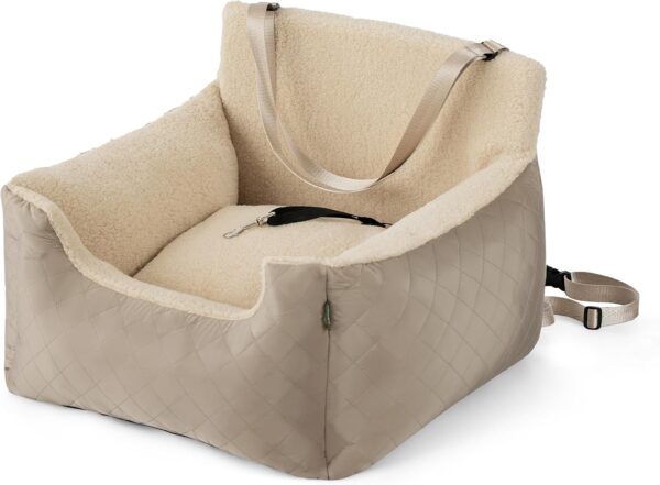 Lesure Small Dog Car Seat - Waterproof Dog Booster Seat, Car Dog Seat For Medium Dog With Storage Pockets, Clip-On Leash For Pet Travel Carrier Bed, 54.5x49.5x38cm, khaki - Image 7