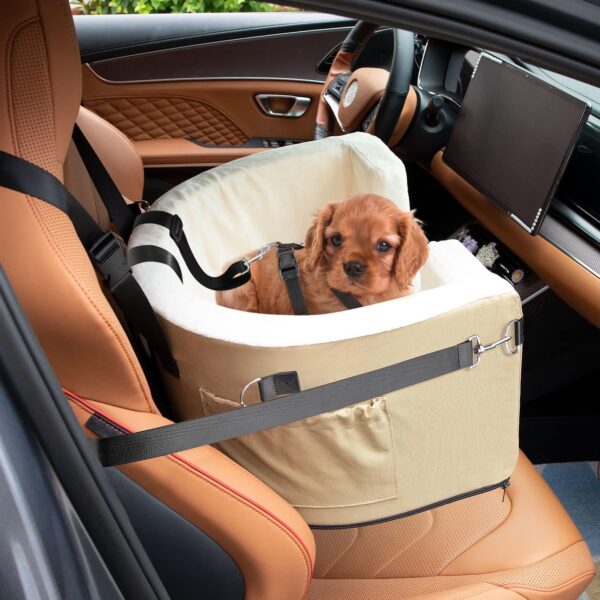 Eyein Dog Car Seat, Dog Booster Car Seat for Small Dogs with Pockets, Cushion & Safety Leashes, Adjustable, Detachable & Washable Pet Travel Seat, Supports Pets Dogs Cats Under 18lbs - Image 8