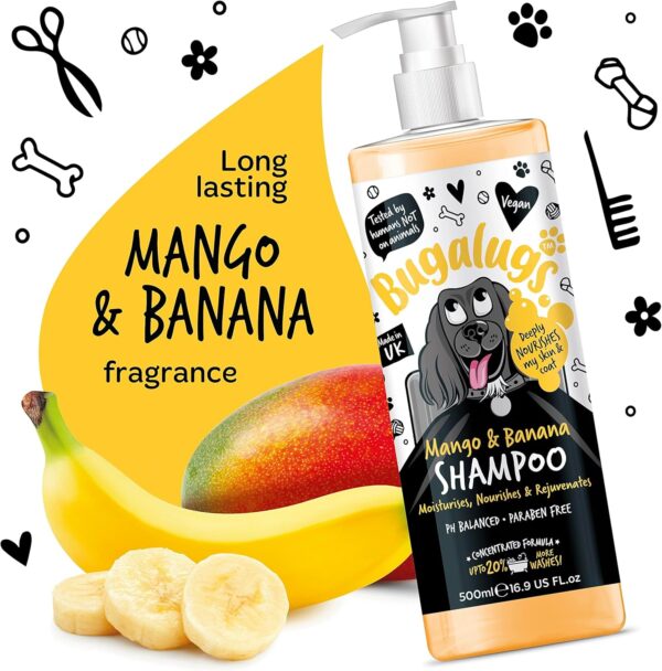 BUGALUGS Dog Shampoo Tropical Mango & Banana dog grooming shampoo products for smelly dogs with fragrance, best puppy shampoo, professional groom Vegan pet shampoo & conditioner (500ml) - Image 3