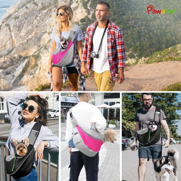 Pawaboo Pet Dog Sling Carrier, Hand Free Drawstring Dog Papoose with Adjustable Strap, Breathable Mesh Bag for Puppy Cat, Crossbody Satchel Dog Purse with Pocket for Outdoor Travel, Black, Large - Image 7