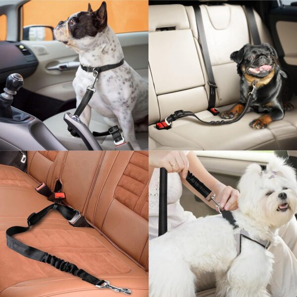 Dog Seat Belt for Car Adjustable Dog Harness Elastic Bungee Strong Safety Headrest Car Seat Belt Nylon Leads Reflective Restraint Belts For Dogs Pets Cars Travel (Black) - Image 6