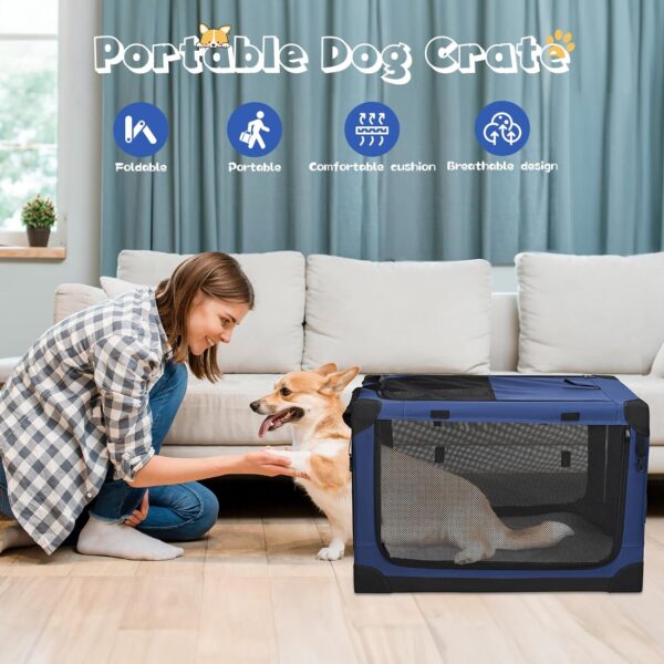 Kidken Dog Crate, Dog Travel Crate Lightweight Dog Crates for Large Dogs, Collapsible Dog Crate Car Dog Carrier Foldable Crates (XL: 90x64x64cm) - Image 2