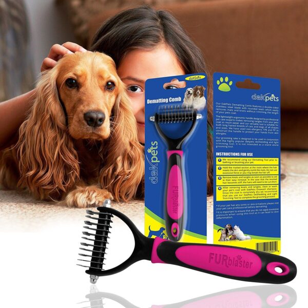 DakPets Cat & Dog Grooming Tool | All-In-One Metal Undercoat Rake, Dematting Tool, Detangling Comb, Fur Shedding Blade, Pet Hair Remover, and Grooming Brush | For Medium to Long-Haired Cats and Dogs - Image 4