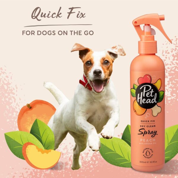 PET HEAD Dog Spray 300ml, Quick Fix Dry Clean Spray, Peach Scent, Best Dry Dog Shampoo for Smelly Dogs, Nourishes and Softens Coat & Skin, Professional Grooming, Vegan, Gentle Formula for Puppies - Image 3