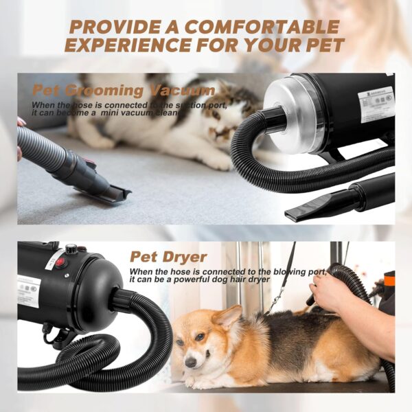 Dog Hair Dryer, 2800W Pet Grooming Hair Dryer Stepless Speed Dog Blaster Dryer, 2 in 1 Pet Dryer Blower Dog Hair Vacuum, High Velocity Dog Dryer Air Blower with 4 Nozzles, Pet Hair Dryer for Dogs Cats - Image 2