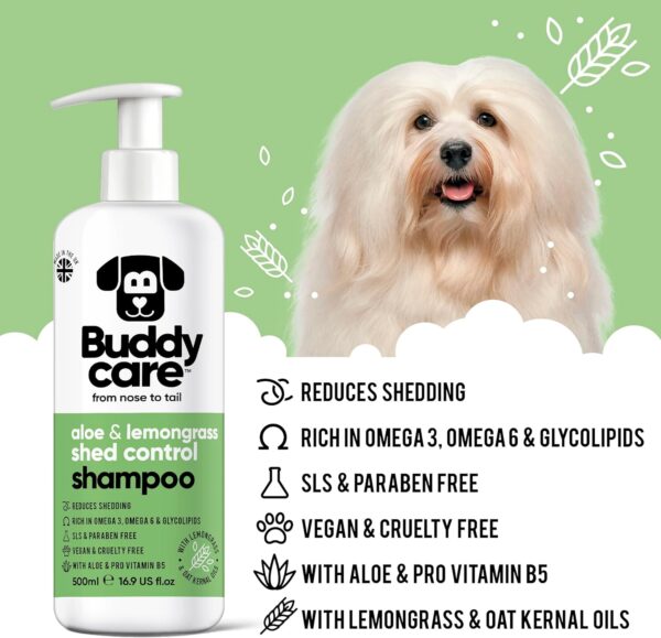 Shed Control Dog Shampoo by Buddycare | Aloe & Lemongrass Scented | With Aloe Vera and Pro Vitamin B5 (500ml) - Image 2