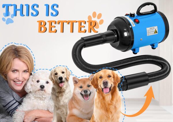 Dog Dryer for Large Dogs, 4.3HP 3200W High Velocity Pet Hair Dryers with Heater for Grooming, Spind Temperature Adjustable Pet Dryer Machine with 4 Nozzles and1 Woolen Head Covers(Blue) (Blue) - Image 7