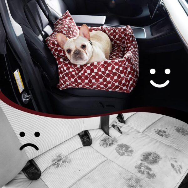 URGVANZ PET Dog Car Seat for Small Dogs, Black Plush Puppy Car Seat, Portable Dog Travel Bed, Dog Seat for Car with Storage Pocket, Clip-On Safety Leash - Image 2