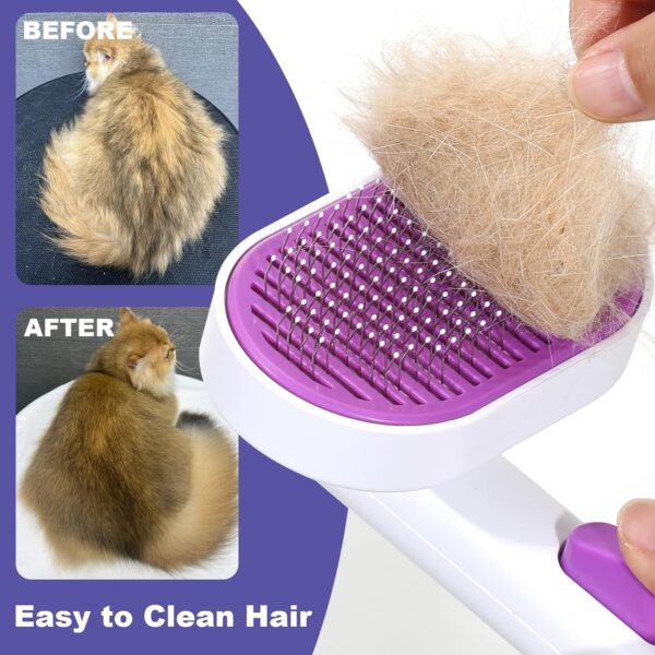 Cat Dog Brush,Pet Grooming Comb,Self Cleaning Cat Dog Slicker Brushes for Shedding, Pet Grooming Tool, One Click to Clean-purple - Image 2