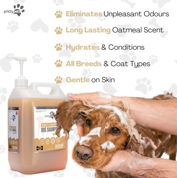 Oatmeal Dog Shampoo PRITTY PETS 5 LITRE Oatmeal Shampoo for Dogs - Professional PH Balanced, Cruelty Free, Silicone & Paraban Free, Puppy Friendly Dog Grooming Shampoo - Made in the UK (5L with Pump) - Image 3