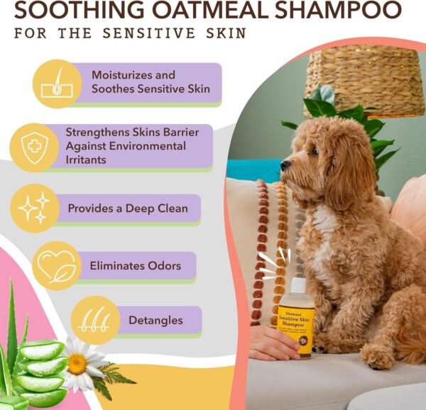 Natural Dog Company Sensitive Skin Dog Shampoo with Oatmeal and Aloe Vera, Cleans, Moisturizes and Relieves Dry Itchy Skin, Hypoallergenic, All Natural Ingredients, 12oz Bottle - Image 3