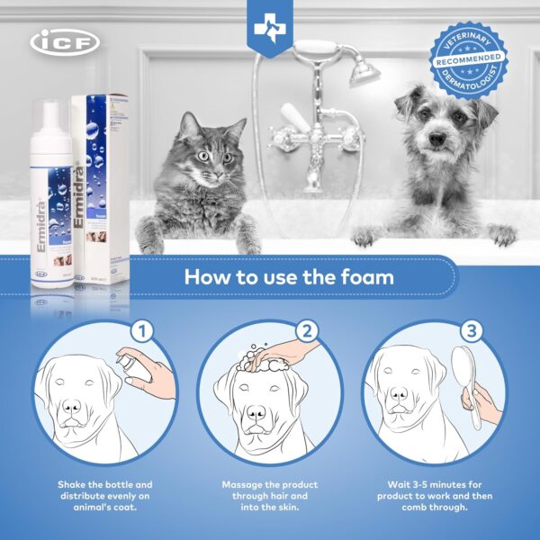 ICF Ermidrà® Mousse Dog & Cat Dry Shampoo - Foam for Cleansing Soothing & Itch Relief – Relieves Dog & Cat Dry Skin, Rash, Scratching - 200 ml - Image 3