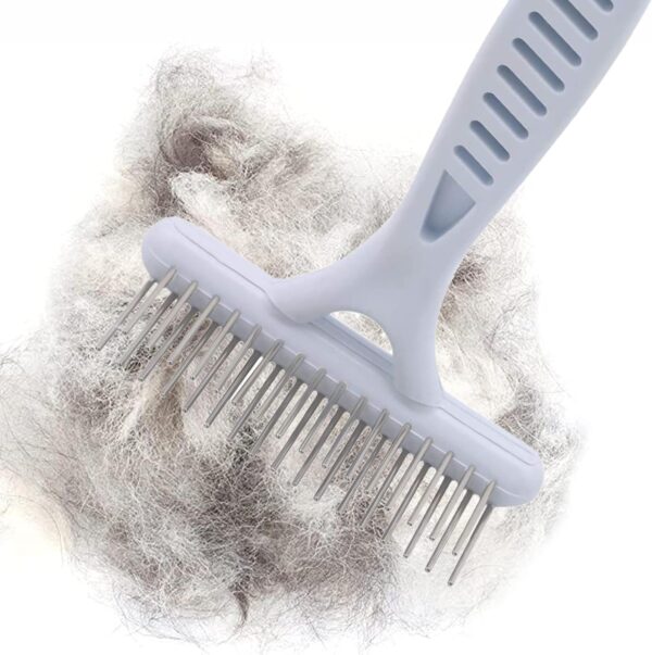 Undercoat Rake Dog Grooming Brush Dematting Self Cleaning Slicker Brush Puppy Brush Double Row Teeth Pin Metal Comb De-Shedding Tool Removes Loose Hair Tangled Knot Detangling Small Cats Pet Cockapoo - Image 2