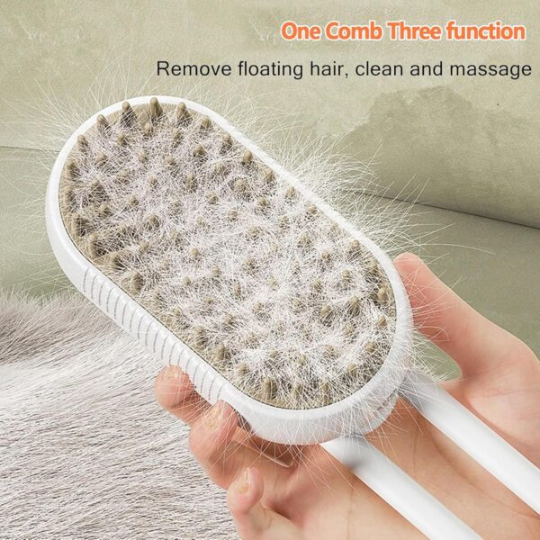 Jastown Cat Steam Brush, Steamy Cat Brush for short haired cats,3 in1 Pet Steam Brush for Dogs & Cats,Multifunctional Cat Grooming Brush, Pet Massage Comb, Pet Hair Removal Comb (Brown with handle) - Image 3