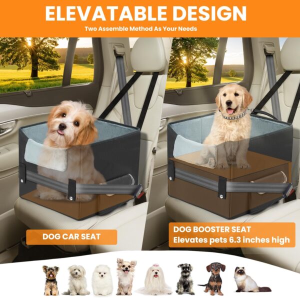 UNICITII Dog Car Seat for Small Dogs, Elevated Dog Booster Seat Pet Travel Carrier for Car with Adjustable Straps Raised Pet Car Booster Seat for Small Dogs Cats - Image 3