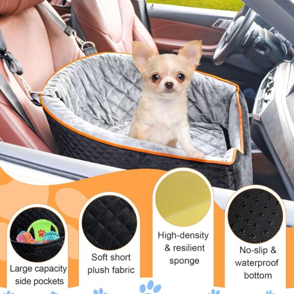 GL GLENSLAVE Dog Car Seat for Small Medium Dogs, Memory Foam Booster Dog Seat for Dogs up to 35 lbs, Elevated Pet Car Seat, Travel Safety Car Seat with Washable Cover, Storage Pockets (Black/Grey) - Image 6