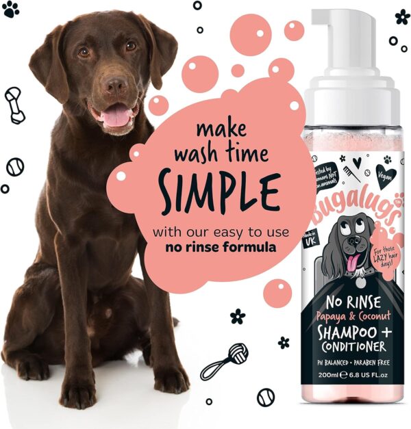 Bugalugs No Rinse Papaya & Coconut Dog Shampoo - Luxury 2 in 1 dog Dry shampoo & conditioner - odour eliminator natural shampoo with dog perfume quick shower for pets - Image 6