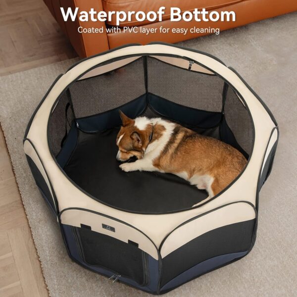 A 4 Pet Dog Playpen for Large Dogs, Portable Pet Playpen, Dog Pen Indoor with Waterproof Bottom & Removable Zipper, with Bowl, Blue - Image 7