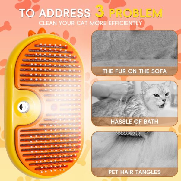 QSMYUYE Steam Cat Brush, 3 In 1 Steam Cat Grooming Brush Self Cleaning Steam Brush for Cats, Pet Steam Brush Cat with Spray Massage Hair Removal, Cat Steam Brush for Removing Tangled and Loosse Hair - Image 4