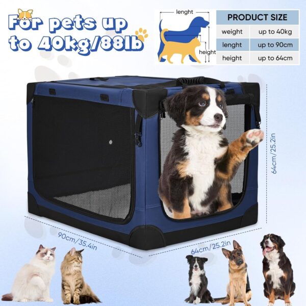 Kidken Dog Crate, Dog Travel Crate Lightweight Dog Crates for Large Dogs, Collapsible Dog Crate Car Dog Carrier Foldable Crates (XL: 90x64x64cm) - Image 3