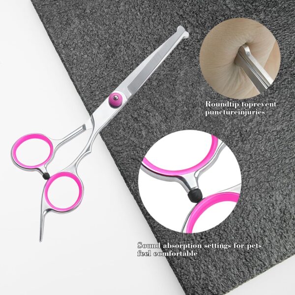 4 Pieces Dog Grooming Scissors Curved Scissors for Dog Grooming Pet Grooming Scissors with Safety Round Tip Stainless Steel Pet Hair Trimming Scissors Professional Pet Scissors Set with Storage Bag - Image 3