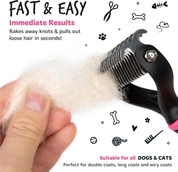 BUGALUGS Pet Grooming Brush - Double Sided Shedding and Dematting Undercoat Rake, Dog Grooming Brush, Dog Shedding Brush, Cat Grooming Brush, Dog Comb, Cat Brush for Long Haired Cats - Image 5