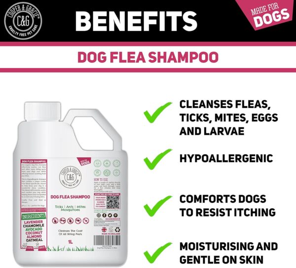 Flea Shampoo for Dogs 1 Litre - Sensitive Itchy Skin Dog and Puppy Grooming - Medicated Fleas Treatment - Image 2