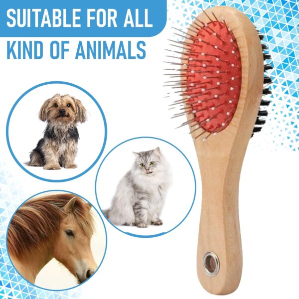 Wooden Dog Brush for Grooming Double Sided Pet Hair Grooming Brushes Shedding Messaging & Cleaning 2 in 1 Pin & Bristle Soft Dogs Comb Brush for Dogs & Cat Long or Short Haired - Image 4