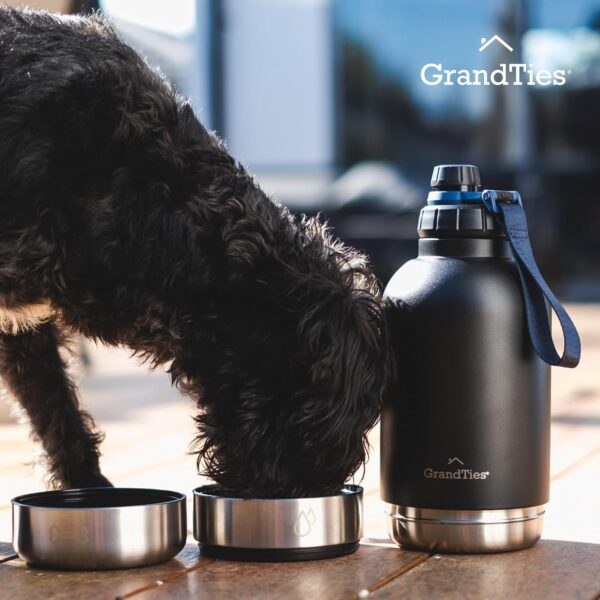 GrandTies Insulated Portable Dog Water Bottle with 2 Detachable Dog Water Bowl Dispenser | Leak-Proof Dog Food Travel Container | Dog Accessories for Dogs Walking, Hiking, Camping (32oz, Matte Black) - Image 9