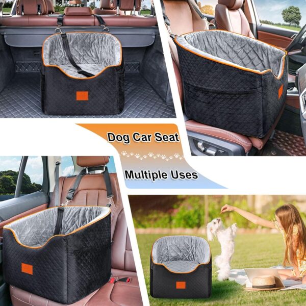 GL GLENSLAVE Dog Car Seat for Small Medium Dogs, Memory Foam Booster Dog Seat for Dogs up to 35 lbs, Elevated Pet Car Seat, Travel Safety Car Seat with Washable Cover, Storage Pockets (Black/Grey) - Image 7