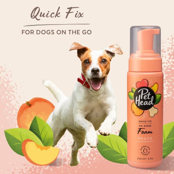 PET HEAD Dog Grooming Deodoriser Foam 200ml, Quick Fix No Rinse, Peach Scent, Best Dry & Waterless Dog Shampoo for Smelly Dogs, Nourishes and Softens Pet Coat & Skin, Vegan, Gentle Formula for Puppies - Image 3