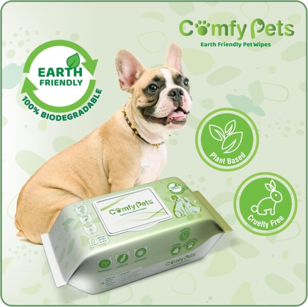 Comfy Pets Earth Friendly Wet Wipes for Dogs, Cats & Puppies, Soft and Thick Fragrance Free Biodegradable Grooming Wipes For Ears, Paws, Body and Bum (1) - Image 2