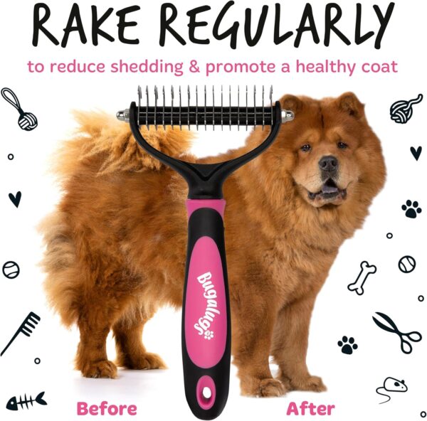 BUGALUGS Pet Grooming Brush - Double Sided Shedding and Dematting Undercoat Rake, Dog Grooming Brush, Dog Shedding Brush, Cat Grooming Brush, Dog Comb, Cat Brush for Long Haired Cats - Image 8