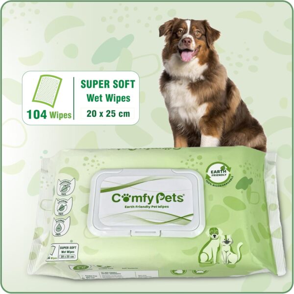 Comfy Pets Earth Friendly Wet Wipes for Dogs, Cats & Puppies, Soft and Thick Fragrance Free Biodegradable Grooming Wipes For Ears, Paws, Body and Bum (1) - Image 7