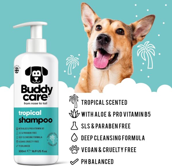 Tropical Dog Shampoo by Buddycare | Deep Cleansing Shampoo for Dogs | Tropical Scented | With Aloe Vera and Pro Vitamin B5 (500ml) - Image 2