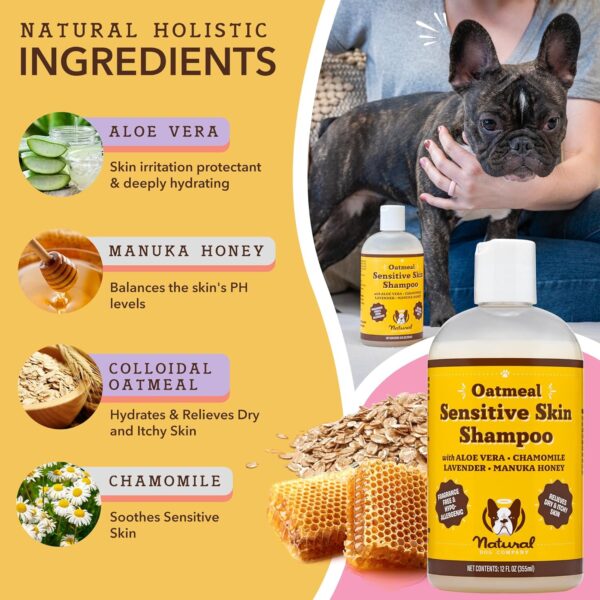 Natural Dog Company Sensitive Skin Dog Shampoo with Oatmeal and Aloe Vera, Cleans, Moisturizes and Relieves Dry Itchy Skin, Hypoallergenic, All Natural Ingredients, 12oz Bottle - Image 2