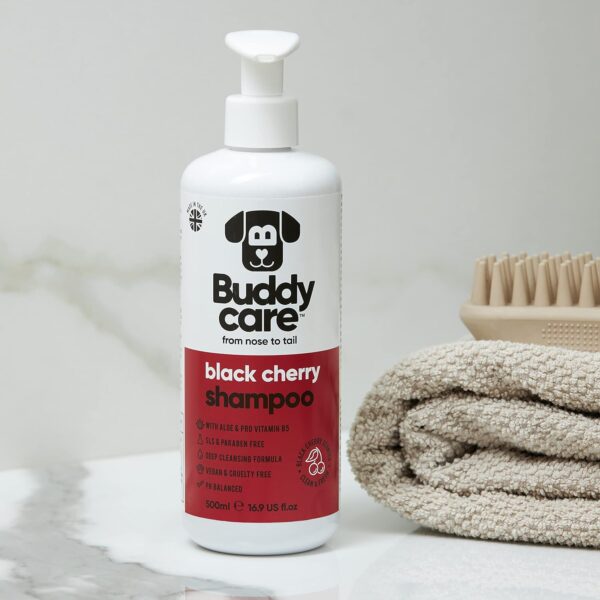 Black Cherry Dog Shampoo by Buddycare | Deep Cleansing Shampoo for Dogs | Black Cherry Scented | With Aloe Vera and Pro Vitamin B5 (500ml) - Image 6