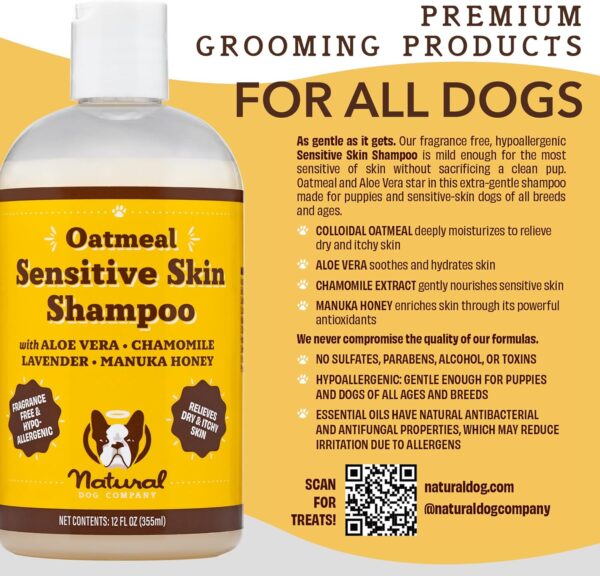 Natural Dog Company Sensitive Skin Dog Shampoo with Oatmeal and Aloe Vera, Cleans, Moisturizes and Relieves Dry Itchy Skin, Hypoallergenic, All Natural Ingredients, 12oz Bottle - Image 5