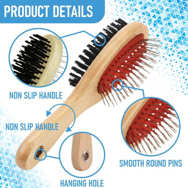 Wooden Dog Brush for Grooming Double Sided Pet Hair Grooming Brushes Shedding Messaging & Cleaning 2 in 1 Pin & Bristle Soft Dogs Comb Brush for Dogs & Cat Long or Short Haired - Image 3