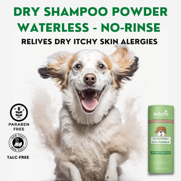 Dog Dry Shampoo Deodorant Powder Anti Itching & Fleas Smelly Dogs For Hair Skin Ear Paw & Baby Dogs Anti Licking Antifungal Yeast Infections Tea Tree Oil Talc Free With Organic White Clay No Plastic - Image 2