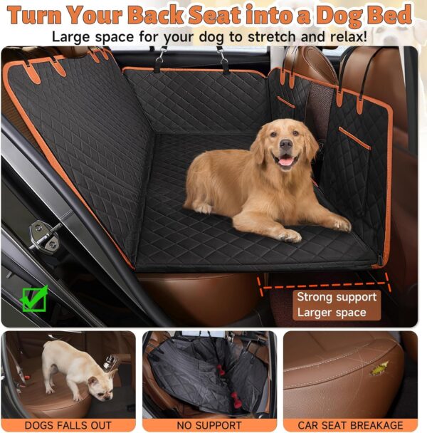 GL GLENSLAVE Back Seat Extender for Dogs, Hard Bottom Dog Car Seat Cover for Back Seat with Mesh Window,100% Waterproof Pet Dog Hammock for Car Truck SUV Travel Camping Mattress Bed Black - Image 2